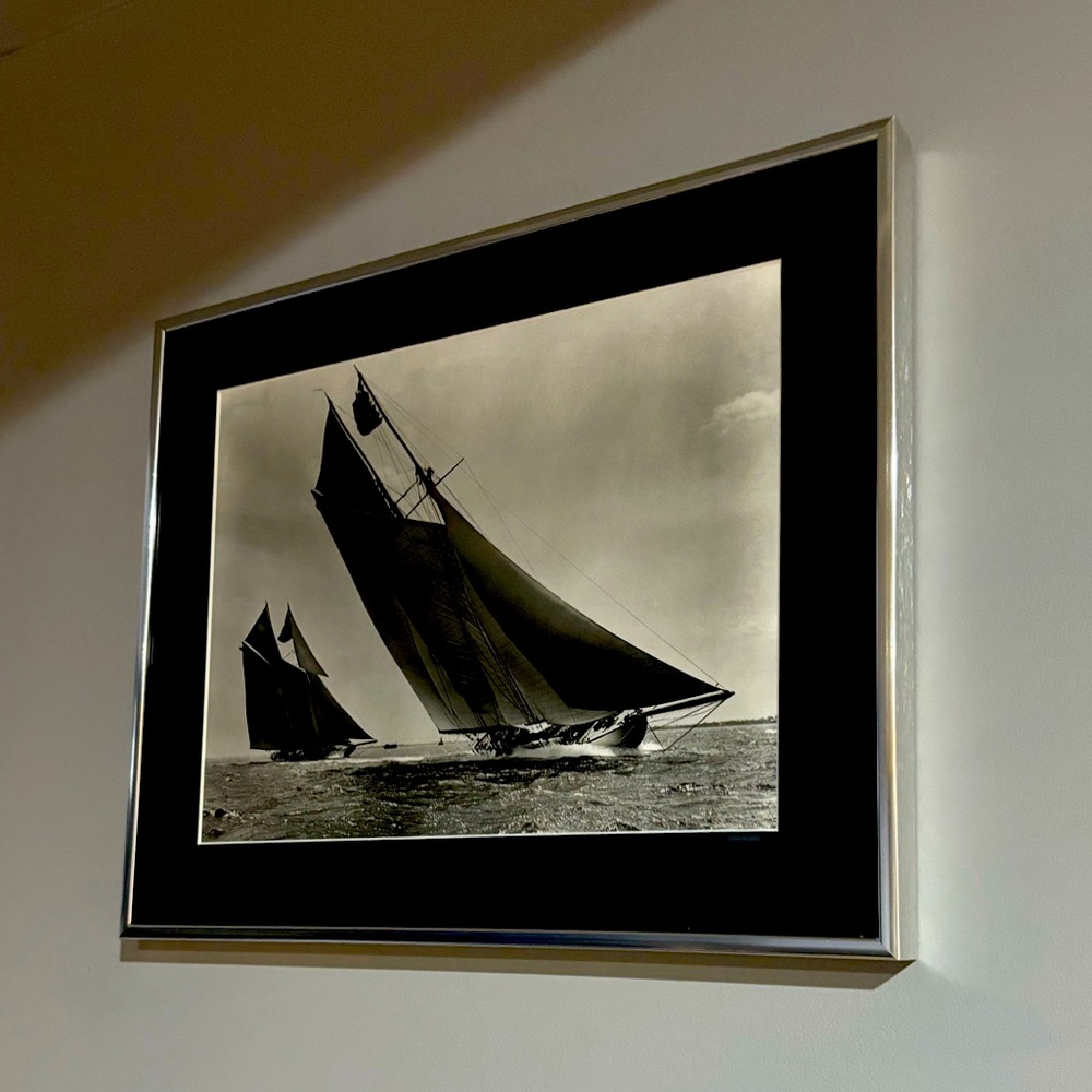 Black and white framed sailing photo